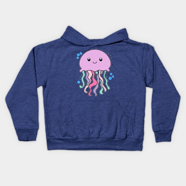 Happy smiling baby jellyfish with bubbles. Kawaii cartoon Kids Hoodie by SPJE Illustration Photography